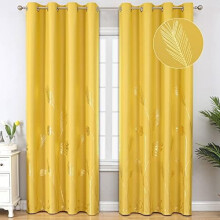 Yellow blackout curtains 52x84 inch gold palm pattern 2