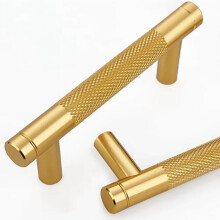 Gold Knurled Aluminum Cabinet Pulls 3" Hole Center 12-Pack