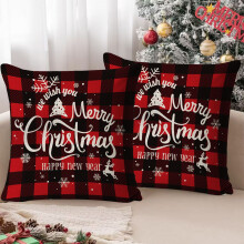 Fundas de almohada navideñas rojas con estampado de copos de nieve, 45 x 45 cm (18 x 18 pulgadas)