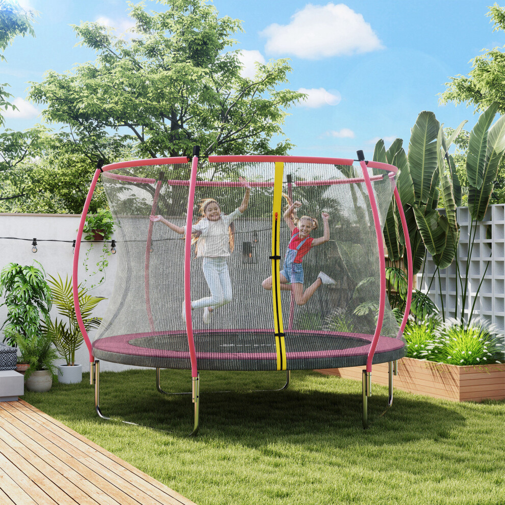 Sportnow 10Ft Trampoline With Enclosure Net And Spring Cover, Pink