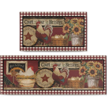 Red Rooster Kitchen Rugs Set of 2, Non-Skid & Washable Farmhouse Chicken Mats – Compatible with Kitchen Floors