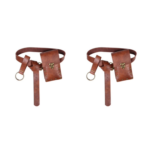 2Sets PU Brown Medieval Sword Belt Adjustable for Renaissance Cosplay 2