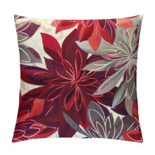 Ensemble de housses de coussins décoratifs rouge vin – Taies d'oreiller fleuries en lin style ferme pour canapé, salon et extérieur –