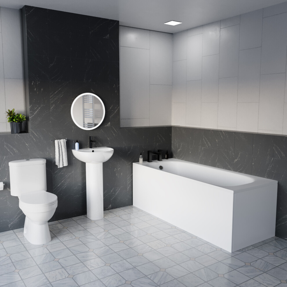 Nes Home 450Mm Round Slim Edge Pedestal Basin With Toilet Bath & Front Panel White