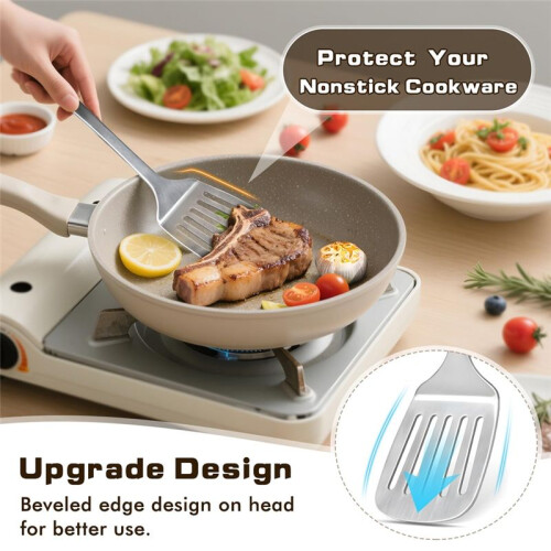 4 Pcs Cooking Utensils Set, Stainless Steel Kitchen Utensils,Kitchen Tools Include Wok Spatula, Serving Spoon 2