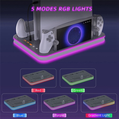 Controller Charging Dock with RGB Light Fan Cooling Base Charging Stand for PS5 Pro/Slim/for PS5 Full Series Console A 1