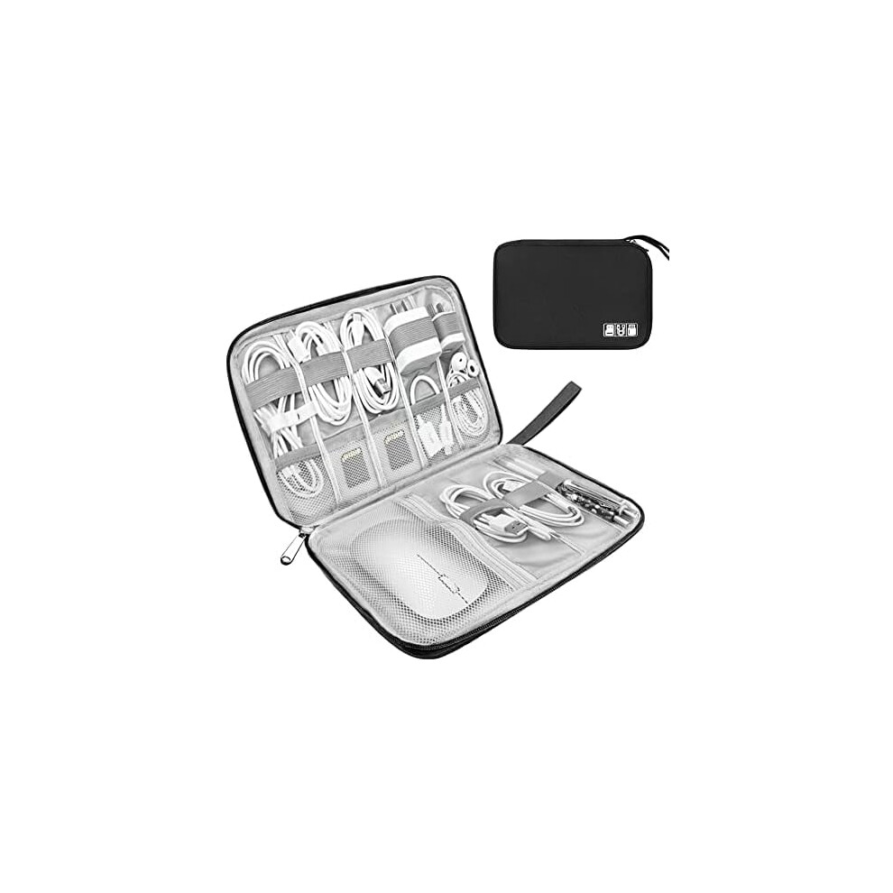 Electronics Organizer Travel Case Â Waterproof Cable & Accessory Storage Bag For Cords, Sd Cards, Chargers (Black) Black 9448990522996