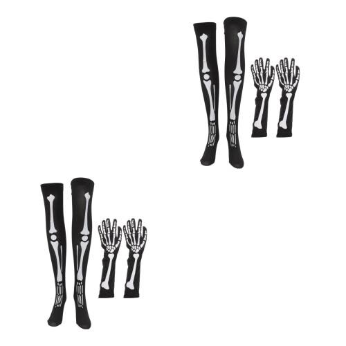 2Sets Halloween Skelet Handschoenen Set Stretch Comfortabel 1