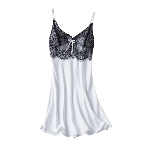 Γυναικείο σετ πιτζάμας με δαντέλα - Summer Ice Silk Sleepwear με ενσωματωμένα Cups, τιράντες