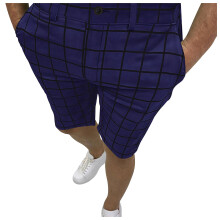 Bermudashorts voor heren, geruit, vijfpunts broek, pakshorts met zakken, knoopsluiting, donkerblauw