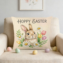 Housse de coussin de Pâques motif lapin et œuf 45 x 45 cm