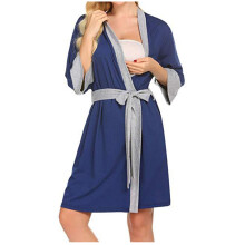Plus Size Pregnant Postpartum Loose-Knit Cotton Robe | Color-Contrast Trim Nursing Wear | S-2XL Maternity Pajamas Loungewear for Comfort & Ease