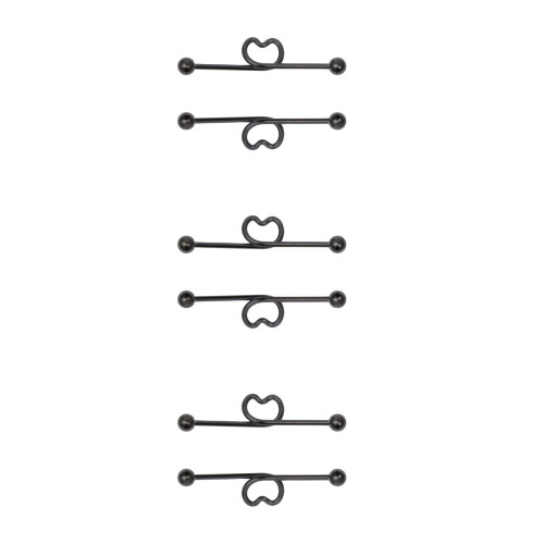 6Pairs Smooth Steel Black Industrial Barbell Ear Stud Creative Design 2