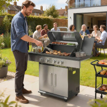 Outsunny 4+1 Burner Gas BBQ Grill, Portable Gas Barbecue Grill