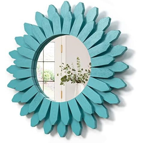 Beach Wall Decor Mirror Wooden Sunburst 12 Inch