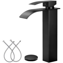 Matte Black Vessel Sink Faucet Tall Waterfall Single Handle