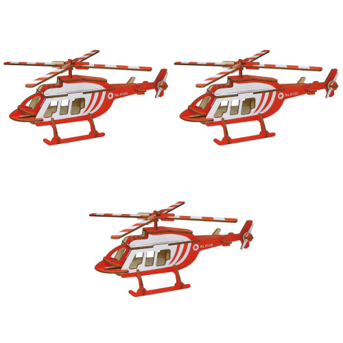 3St Rood Hout Speelgoed 3D Helikopter Decoratief 2