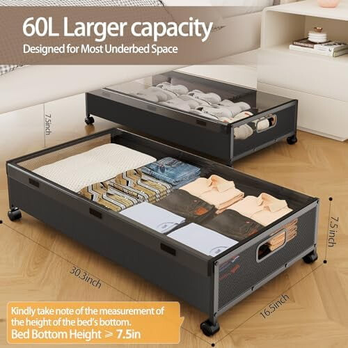 2-Pack Rolling Under Bed Storage Containers with Removable Lids – Compatible with Most Beds 1