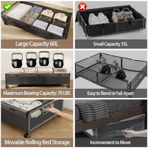 2-Pack Rolling Under Bed Storage Containers with Removable Lids – Compatible with Most Beds 2