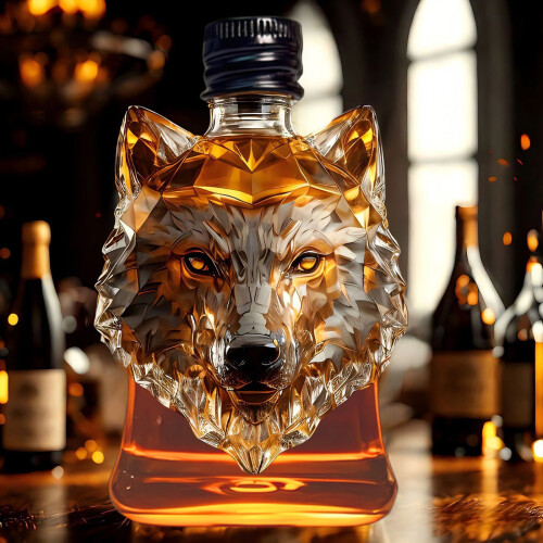 Καράφα Ουίσκι Wolf Head 8,5oz Βοροπυριτικό Γυαλί - Διανομέας Ποτών με Πώμα για 2