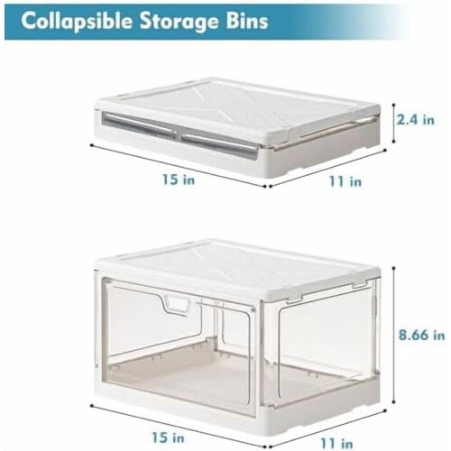 Stackable Folding Storage Bin with Lid, 15" x 11" x 8.7", 1