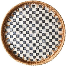 Rundes Serviertablett aus Rattan mit Perlmuttintarsien und