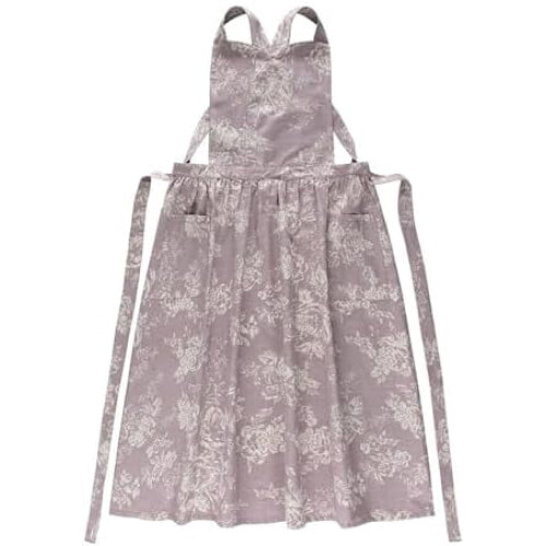 Floral Cotton Kitchen Apron with Adjustable Ties