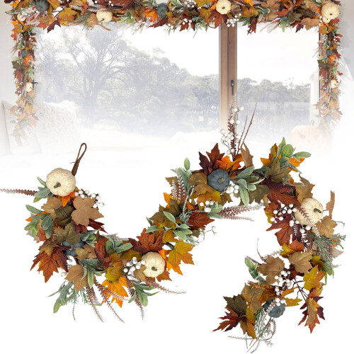 Artificial Fall Garland with Pumpkins Berries 180cm