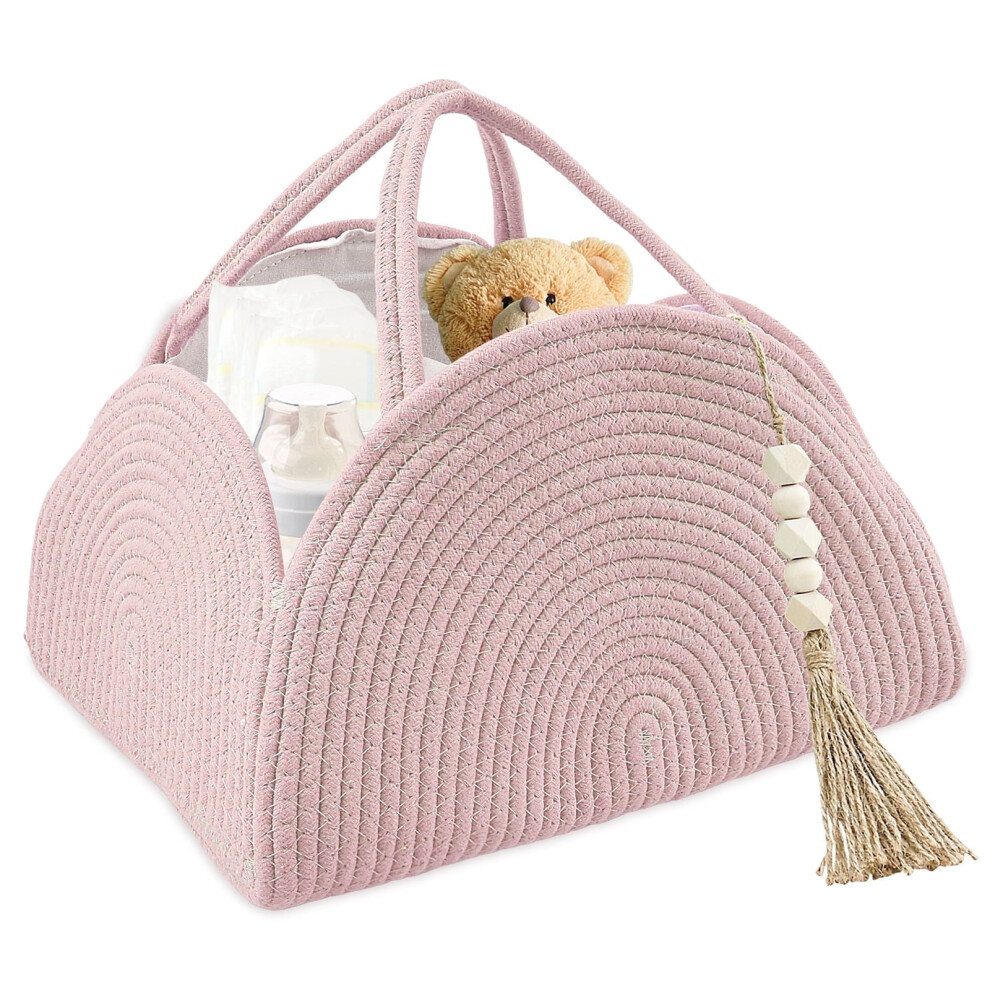 Baby Diaper Caddy Cotton Rope Basket Large Pink