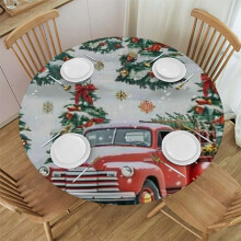 Red Christmas Truck Round Tablecloth Polyester 60 Inch