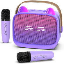 Portable karaoke machine with LED lights and 2 wireless mics