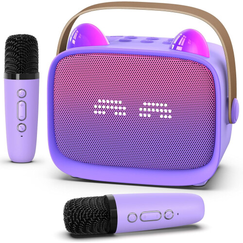 Portable karaoke machine with LED lights and 2 wireless mics