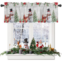 Weihnachtliche Gardinenblende, graues Schneemann-Design, 54 x 18 Zoll