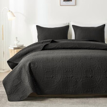 King Quilt Bedding Set Black Modern Coin Pattern 3-Pc