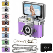 2026 Mini-Digitalkamera, 1,47"-LCD, 1080p, daumengroßer Klappbildschirm, Schlüsselanhänger im Retro-Stil, 64 GB – Lila, für Reisen und den