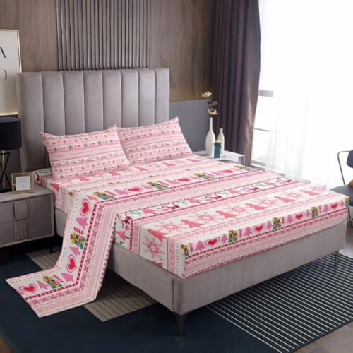Christmas Comforter Cover Set Pink Snowflake Microfiber Full