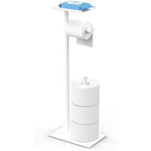 Porta-papel higiênico branco de chão com suporte para celular