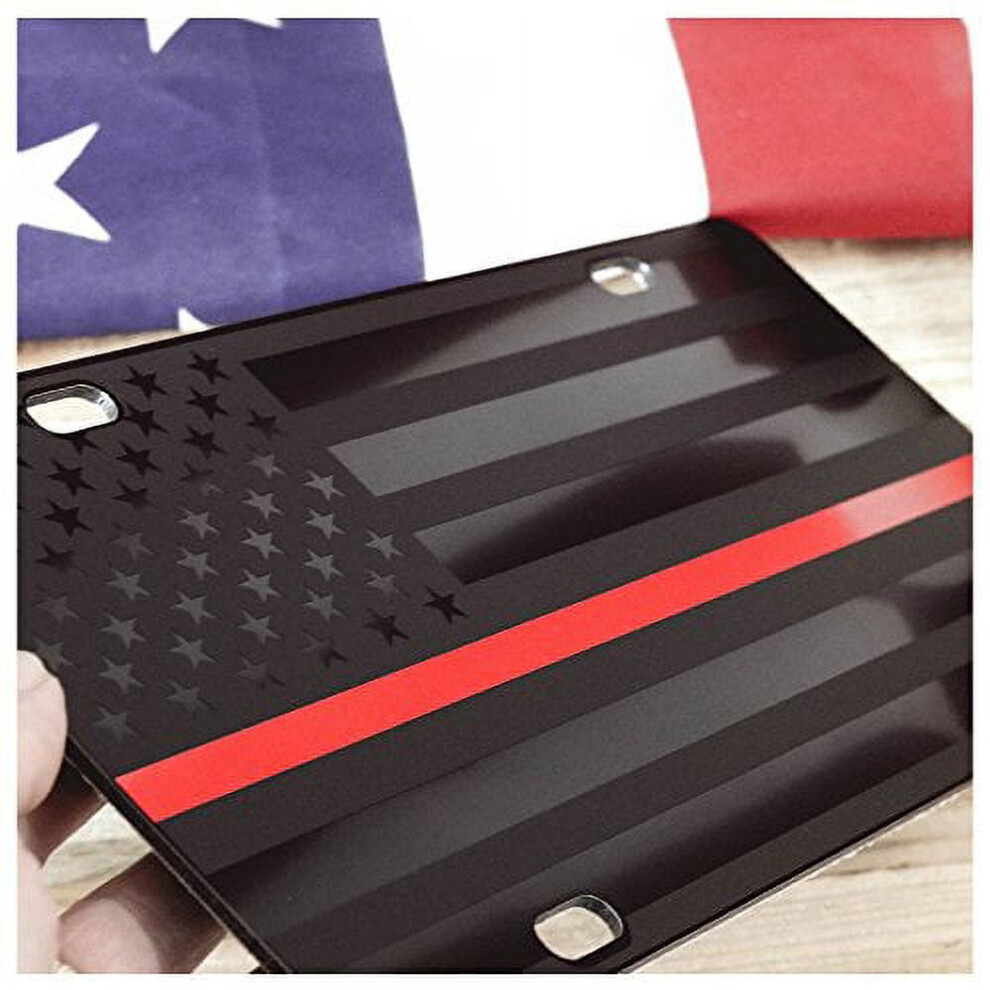 Firefighter Thin Line Flag License Plate Matte Red/Black 9402001591364