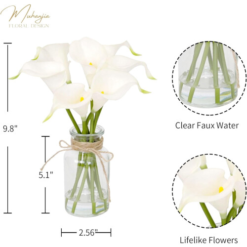 White Artificial Calla Lilies in Glass Vase, 7-Piece 1