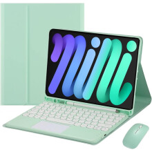 Touch Keyboard Case for iPad Mini 7 (A17 Pro) 2024 & iPad Mini 6, Bluetooth, Magnetic Detach, Includes Mouse