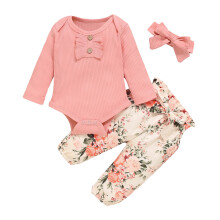 Conjunto de ropa para bebé niña: body de manga larga con volantes y estampado floral, 3 piezas.