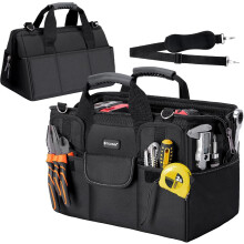 Sac à outils robuste avec plusieurs poches, sac de rangement portable avec boîte de rangement, bandoulière réglable et poignée ergonomique (base