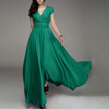 Robe décontractée en mousseline verte pour femme, manches courtes, grandes tailles, robe fluide unie idéale pour les enseignantes, tenue de