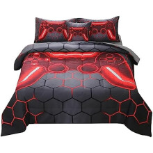 Twin Gamer Comforter Set Microfiber 6-Piece Red