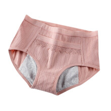 Damen-Slips, Periodenunterwäsche für Frauen, atmungsaktive, auslaufsichere Unterwäsche mit mittelhohem Bund, einfarbig, aus Baumwolle, Rosa,