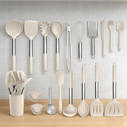 7-Piece Silicone Kitchen Utensil Set with Stainless Steel