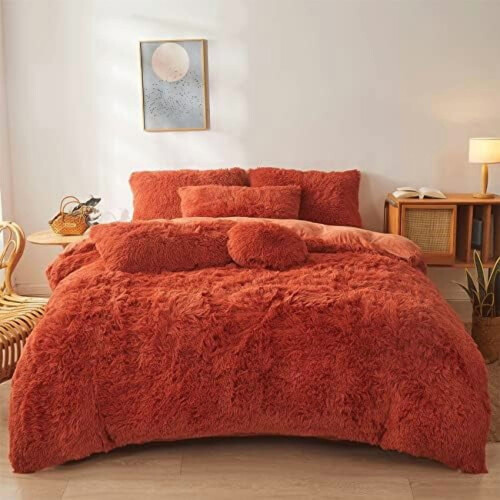 Σετ Καλύμματος Παπλώματος Fluffy Orange Queen, 3 τεμάχια εξαιρετικά μαλακά βελούδινα