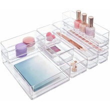 Ensemble de 10 organisateurs de tiroirs transparents empilables SimpleSort | Plateaux de différentes tailles | Rangement pour maquillage et bureau |