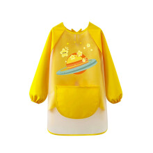 Kids' art smock cartoon print long sleeve round neck yellow
