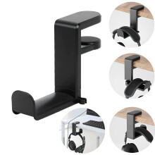 Soporte para auriculares debajo del escritorio, con brazo ajustable y giratorio, ajuste universal y organizador de cables con clip, compatible con